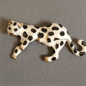 Gold-Accent Black and White Leopard Necklace Pendant